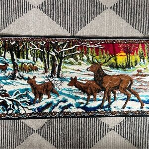 Vintage Velvet Tapestry -Winter Deer/Elk Scene